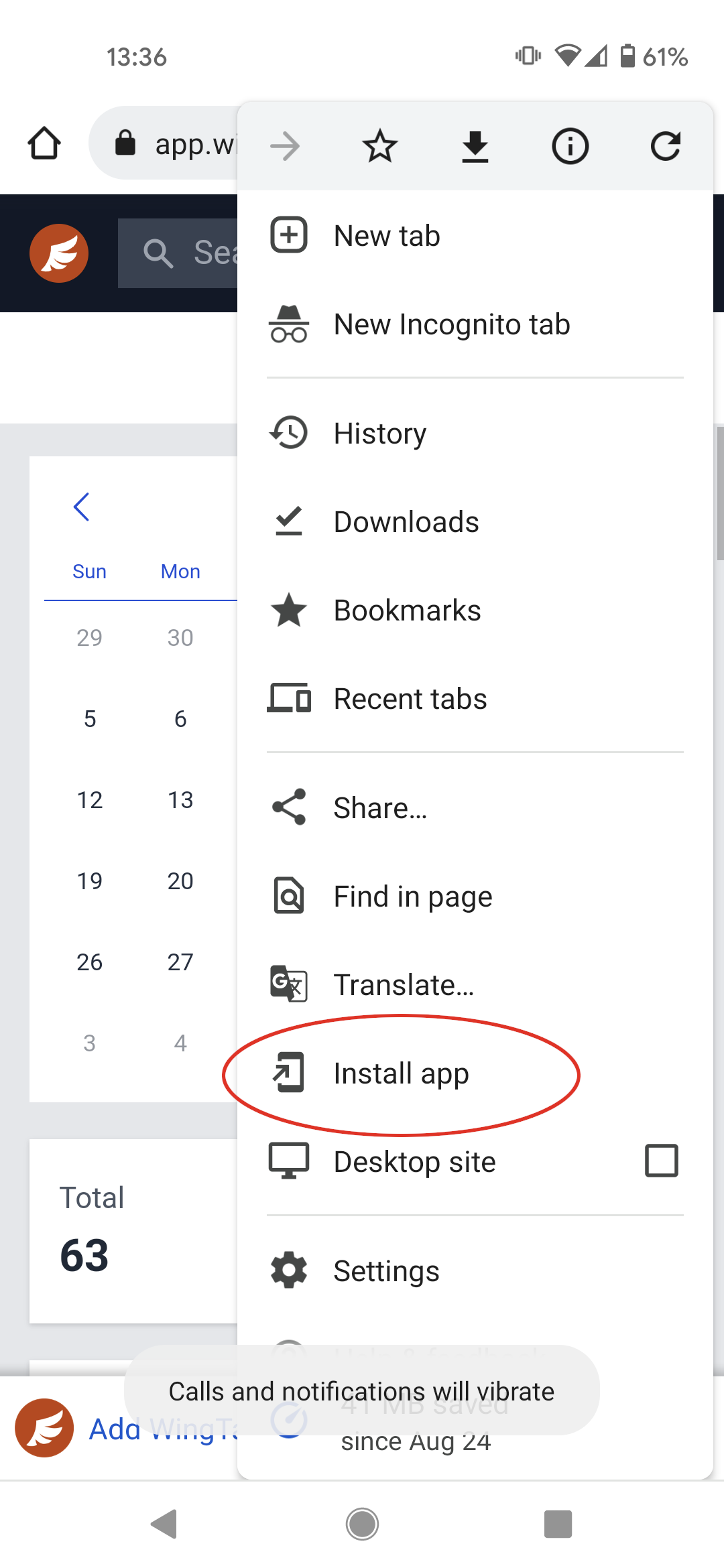 Install app from settings