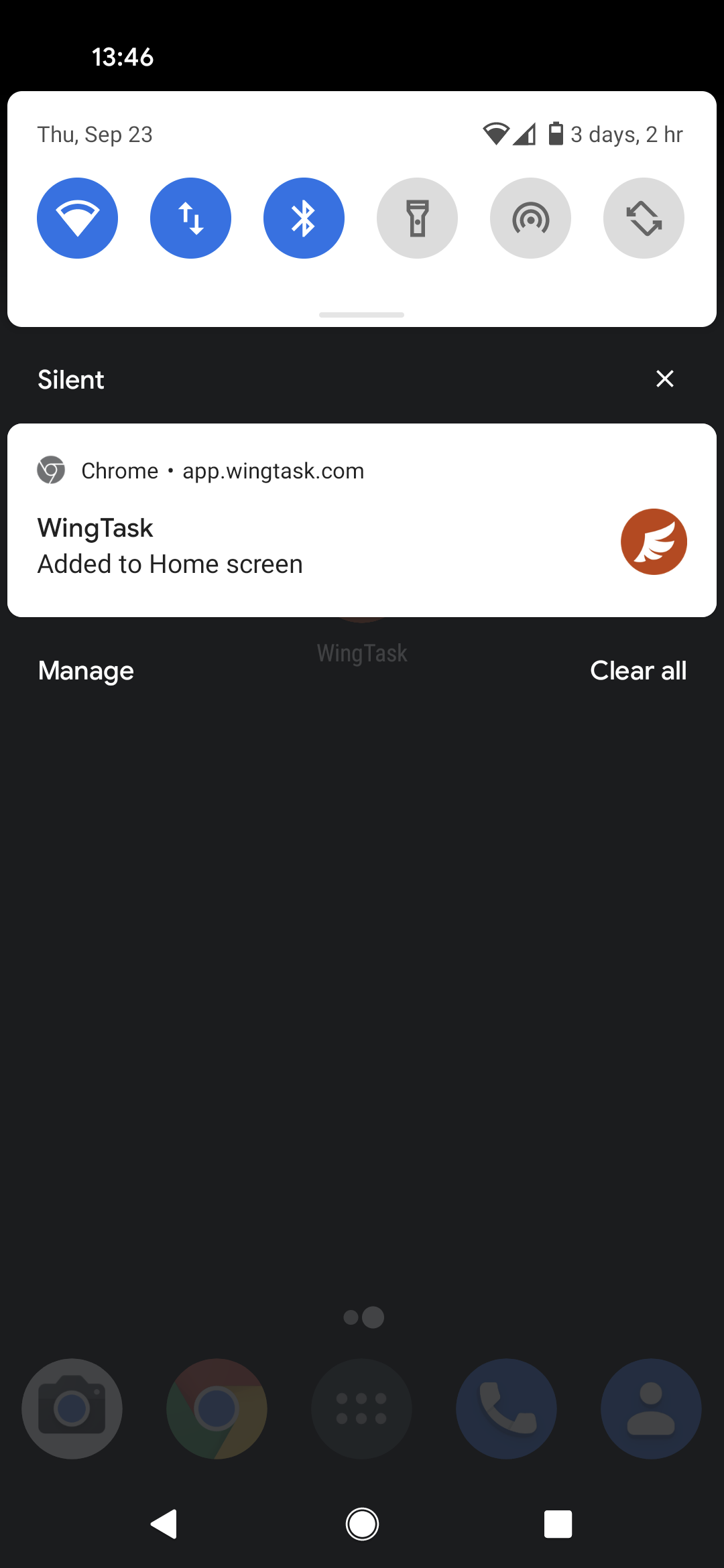 Success after add WingTask to Home screen